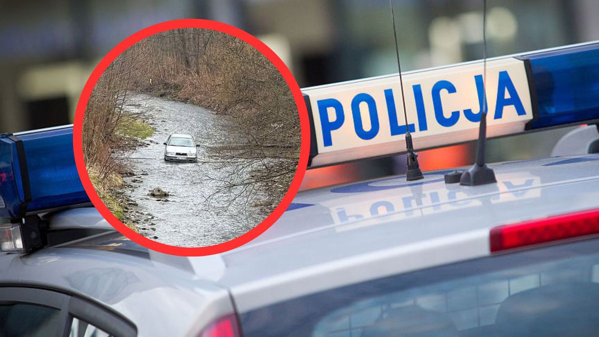 Auto na środku rzeki w Wadowicach