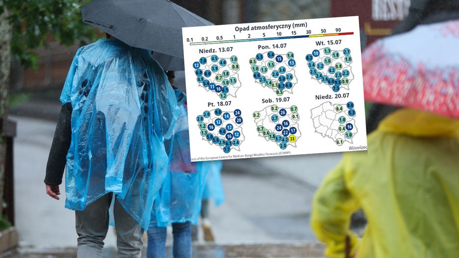 Prognoza opadów deszczu w Polsce