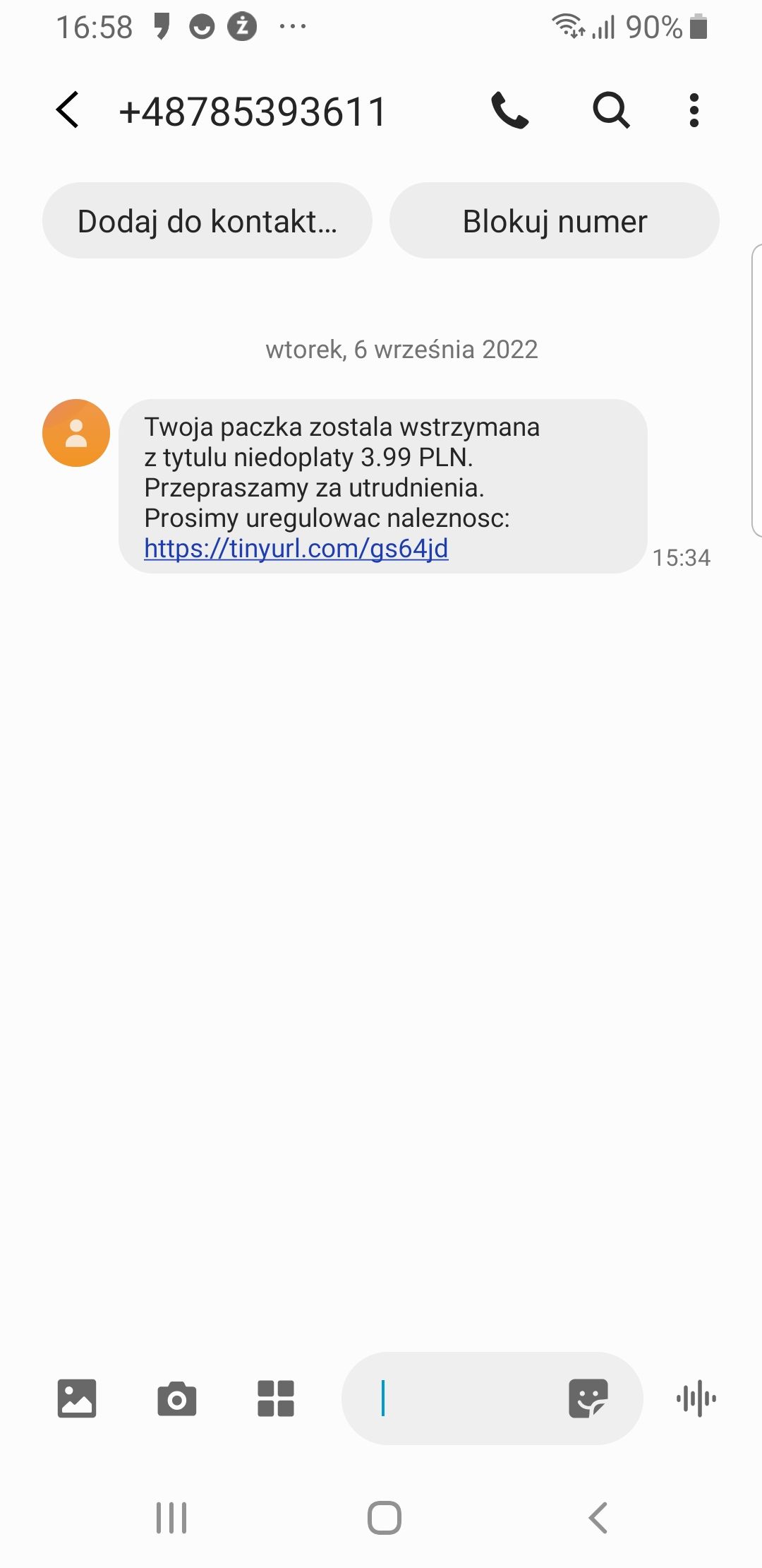 Fałszywa wiadomość o wstrzymaniu paczki