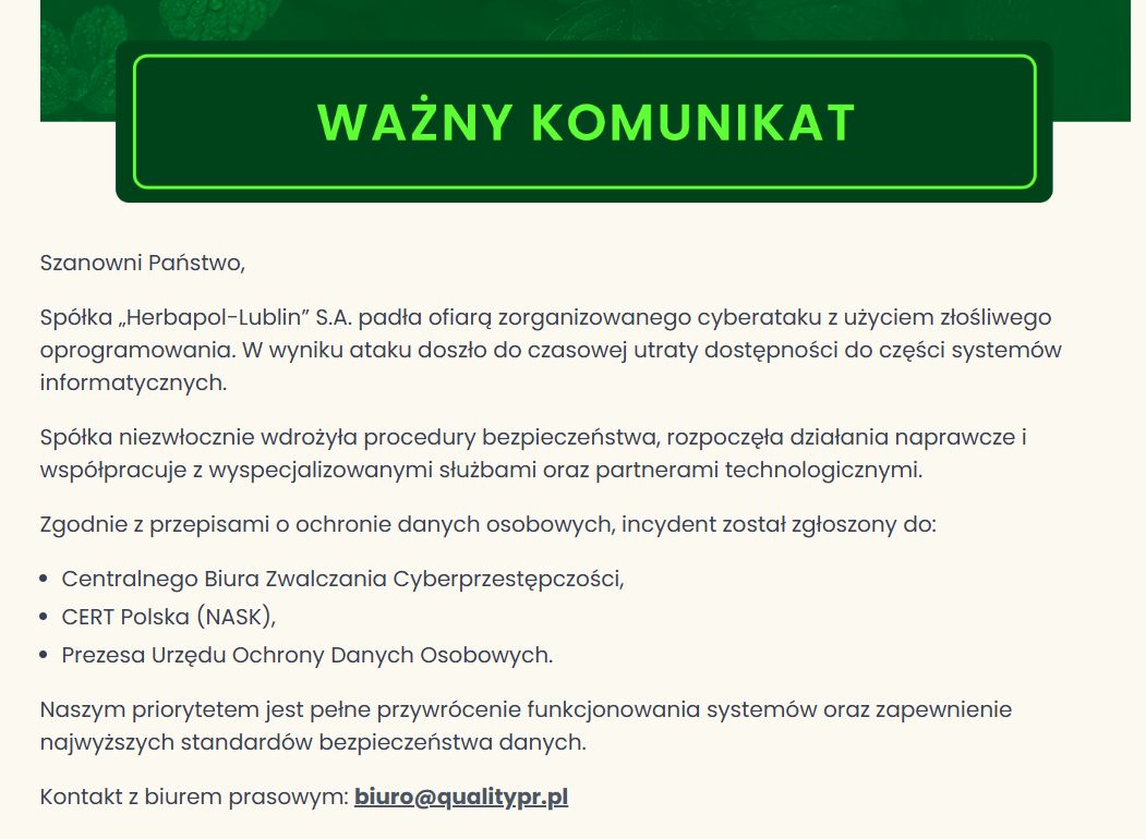 Herbapol ofiarą cyberataku. Hakerzy zablokowali dostęp do systemów