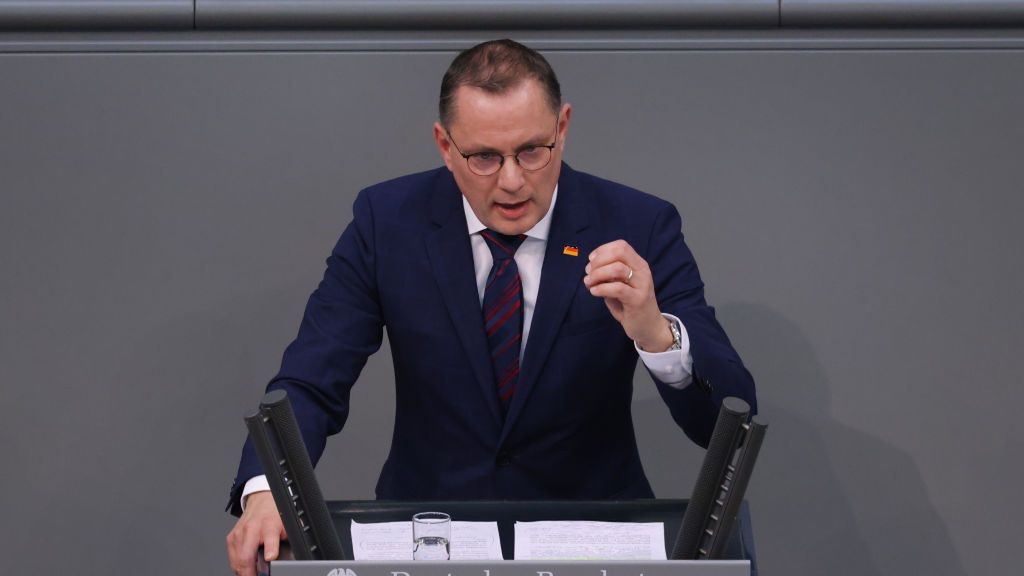 Bundestag Debates Final Version Of 2024 Federal Budget
BERLIN, GERMANY - JANUARY 31: Tino Chrupalla, co-leader of the far-right Alternative for Germany (AfD) political party, speaks during debates about the 2024 federal budget at the Bundestag on January 31, 2024 in Berlin, Germany. The Bundestag, Germany's parliament, is debating the new budget, which had to be radically curtailed following a Constitutional Court ruling late last year, and is scheduled to vote on it on Friday. (Photo by Sean Gallup/Getty Images)
Sean Gallup
traffic light coalition