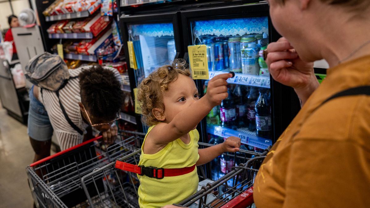 AUSTIN, TEXAS - APRIL 19: Drag queen Raemonn James, from Austin, Texas, who performs under the name 'Her Majesty,' their partner Dani Knighten, and their child Marlowe grocery shop at an H-E-B store on April 19, 2023 in Austin, Texas. "We’re entitled as a family to be happy, to see our child be happy… Our child is entitled to having guardians that are well taken care of too, like we’re able to take care of ourselves so we can provide them with the best life possible. We’re entitled to existence without fear, that’s what everyone wants for their kids ultimately. They just want their kid to live in a world where they don’t have to be afraid. I want that for my kid… The reason for this regression is just a reaction to progress. They see that progress is happening, they see that people are unafraid to go out in public and live their lives unapologetically, express themselves unapologetically and all this legislation is a reaction to that process," said Raemonn James while speaking on current Texas legislation. Rameonn James and their partner Dani Knighten are a drag couple based and living in Austin, Texas. When not performing, they are attending to their two-year-old childMarlowe, and rallying with community members and people from across Texas to protest against numerous anti-LGBTQ+ and drag bills that are being proposed in the legislature. (Photo by Brandon Bell/Getty Images)