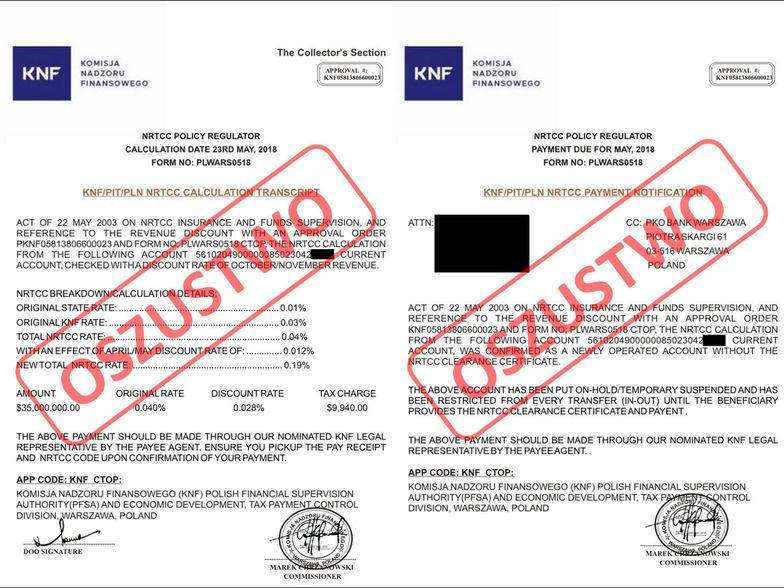 KNF opublikowała kopie fałszywych dokumentów rzekomo sygnowanych przez szefa Komisji