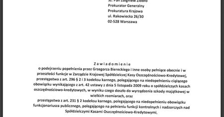 Afera SKOK. Zawiadomienie do prokuratury w sprawie nadzoru Kasy Krajowej