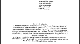 Afera SKOK. Zawiadomienie do prokuratury w sprawie nadzoru Kasy Krajowej