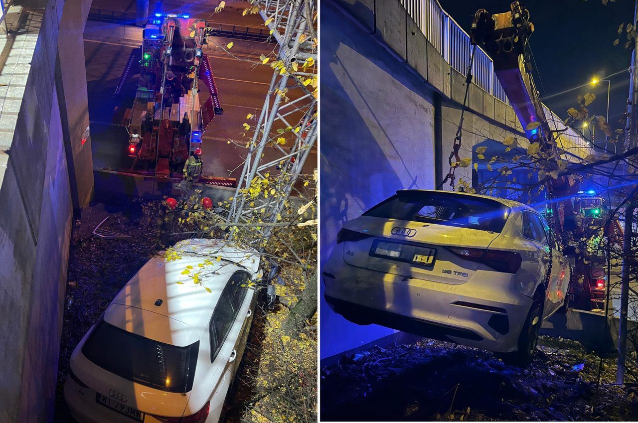 Warszawa: Audi spadło z wiaduktu przy trasie S8