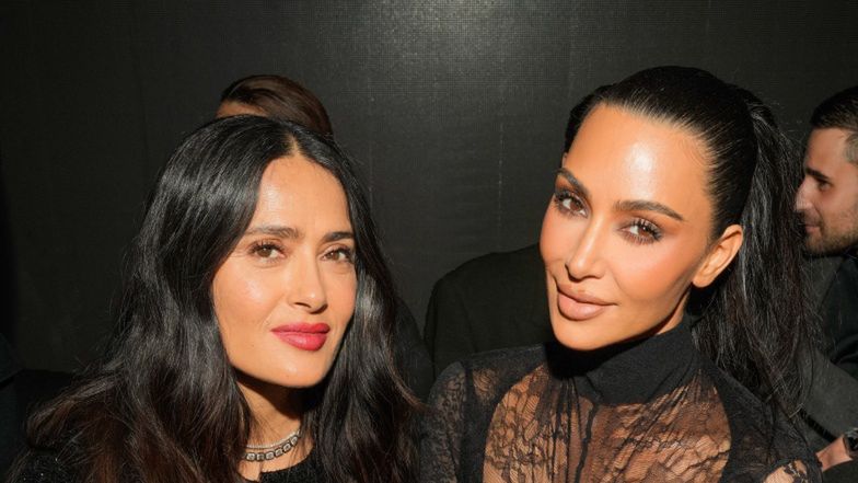 Elegancka Kim Kardashian z Salmą Hayek na pokazie Balenciagi
