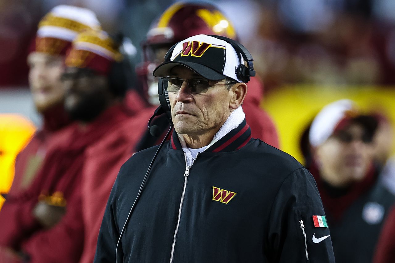 LANDOVER, MD - JANUARY 07: Head coach Ron Rivera of the Washington Commanders looks on against the Dallas Cowboys during the second half of the game at FedExField on January 7, 2024 in Landover, Maryland. (Photo by Scott Taetsch/Getty Images)