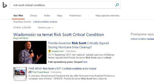 Microsoft wprowadza ostrzeżenia przed fake news w wyszukiwarce Bing