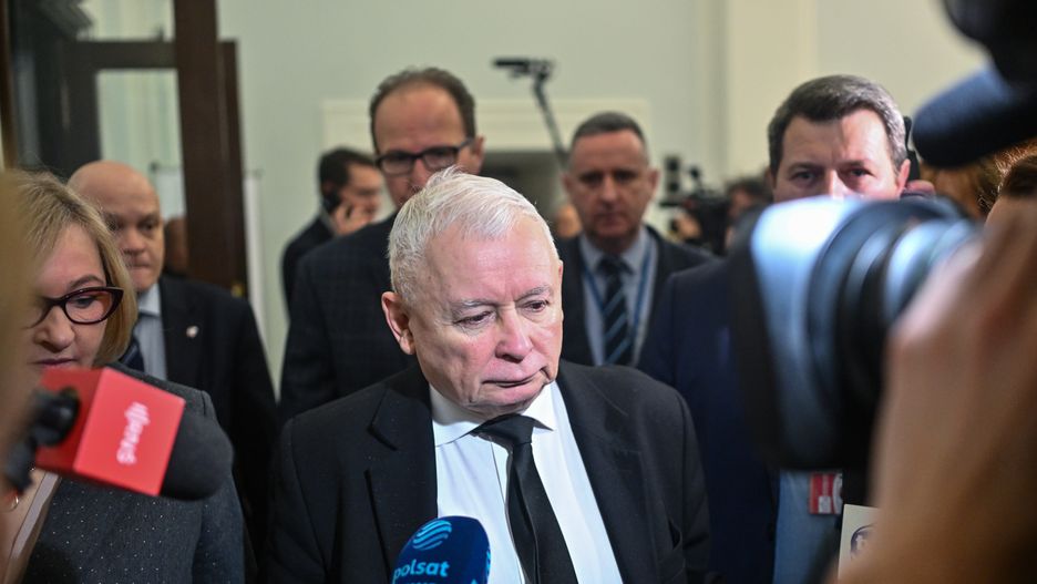 WARSAW, POLAND - JANUARY 25: The leader of the conservative Law and Justice Party, Jaroslaw Kaczynski speaks to the press after a parliament session on January 25, 2024 in Warsaw, Poland. Since the Pro-EU coalition government led by Donald Tusk took power, reforms in the public media and justice system has created a political crisis with the former government. Poland's president, Andrzej Duda for a second time, pardoned the Conservative right-wing former Minister of Interior and Administration of Poland, Mariusz Kaminski, and his deputy Maciej Wasik, who were arrested on January 09, amid a standoff between the new centrist government and the previous conservative administration. Kaminski and Wasik were convicted of abuse of power in 2007 when they served in Law and Justice-led government.  (Photo by Omar Marques/Getty Images)