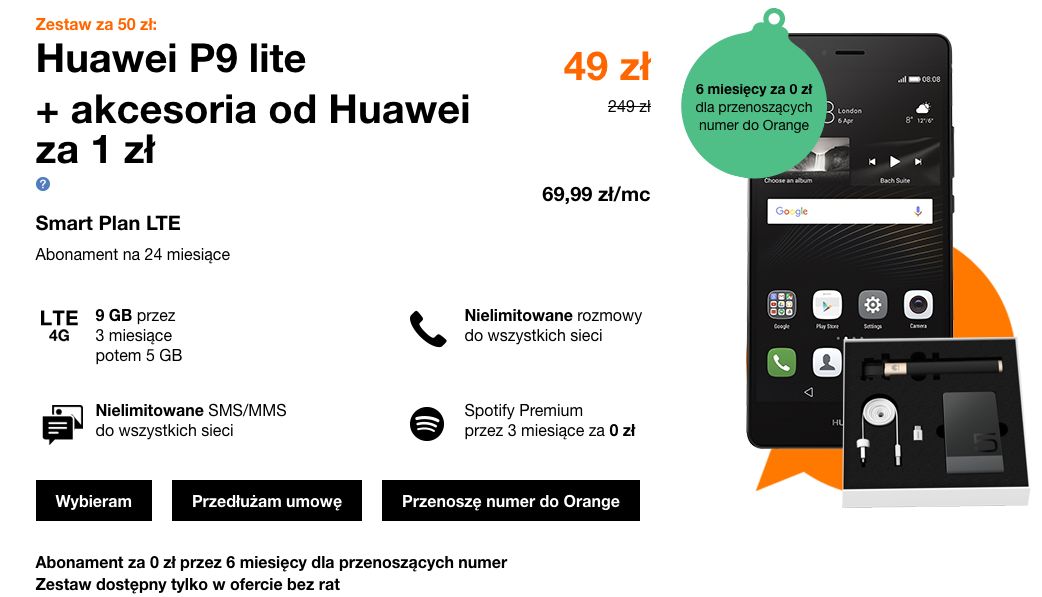 Huawei P9 lite + akcesoria od Huawei za 1 zł - oferta świąteczna, od 49 zł