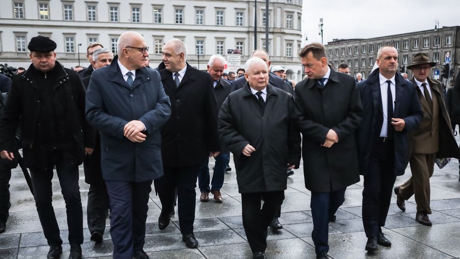 Od lewej: Joachim Brudziński, Jarosław Kaczyński, Mariusz Błaszczak