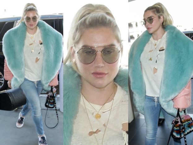 Zaspana Kesha przybywa na lotnisko w starmoszonym t-shircie