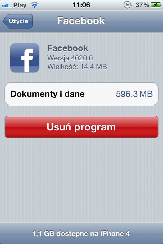 Brakuje miejsca w iPhonie? Usuń Facebooka