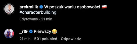 Na screenie: komentarz Roberta Lewandowskiego pod zdjęciem Arkadiusza Milika