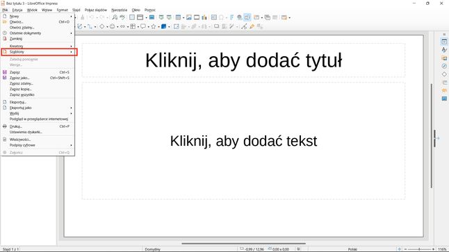 LibreOffice Impress: menu PLIK