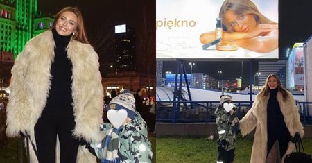 Joanna Opozda bawi się z synem na świątecznym jarmarku i pozuje na tle... własnego billboardu. Słodko? (FOTO)