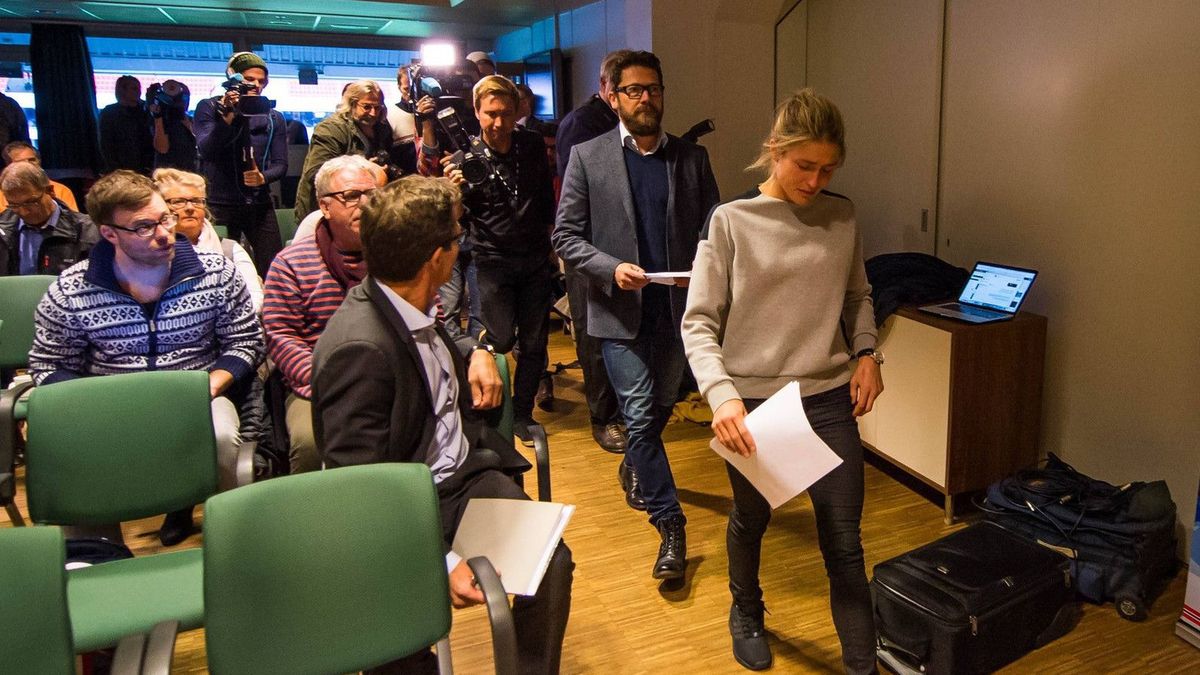 Therese Johaug na konferencji prasowej po pozytywnym wyniku testu antydopingowego