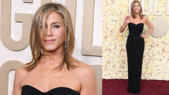 Złote Globy 2024. Jennifer Aniston zachwyca fryzurą "na Rachel", a fani martwią się: "Ledwo POWSTRZYMUJE ŁZY" (ZDJĘCIA)