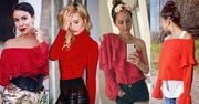 Stylowa czerwona bluzka w stylizacjach celebrytek