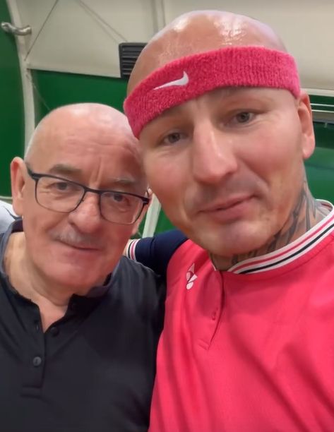 Artur Szpilka i Marcin Daniec po zakończonym meczu tenisa.