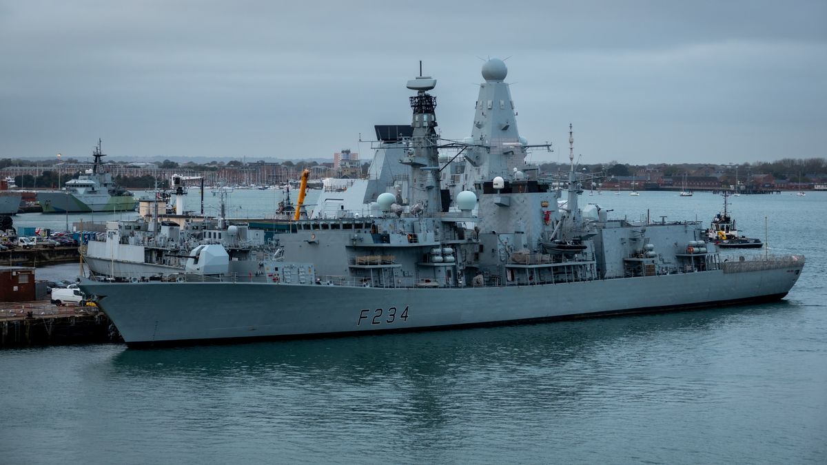 PORTSMOUTH, UNITED KINGDOM - OCTOBER 28: HMS Iron Duke a Type 23 Duke Class frigate is moored in the Royal Navy Dockyard on October 28, 2024 in Portsmouth, England. (Photo by Matt Cardy/Getty Images)