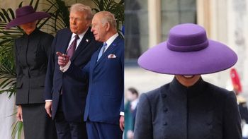 Dystyngowana Melania Trump skrywa twarz pod wielkim kapeluszem podczas spotkania z królem Karolem III. Stylowo?