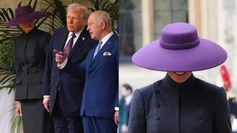 Dystyngowana Melania Trump skrywa twarz pod wielkim kapeluszem podczas spotkania z królem Karolem III. Stylowo?