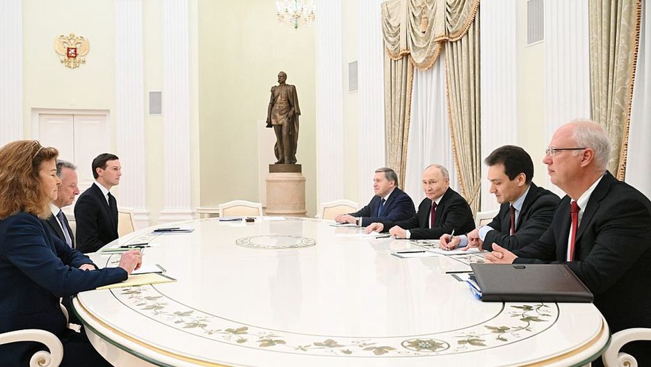 Putin starts meeting with US envoys Witkoff and Kushner on Ukraine settlement
MOSCOW, RUSSIA - DECEMBER 2: (----EDITORIAL USE ONLY  MANDATORY CREDIT - '/KREMLIN PRESS OFFICE / HANDOUT - NO MARKETING NO ADVERTISING CAMPAIGNS - DISTRIBUTED AS A SERVICE TO CLIENTS, DO NOT OBSCURE LOGO----) Russian President Vladimir Putin begin a meeting with US special envoy Steve Witkoff and US President Donald Trump's son-in-law Jared Kushner at the Kremlin, aimed at finding a solution to end the Ukraine war, in Moscow, Russia on December 2, 2025.
 (Photo by Kremlin Press Office/Anadolu via Getty Images)
Anadolu
end the ukraine war, us envoys, political, diplomatic, putin