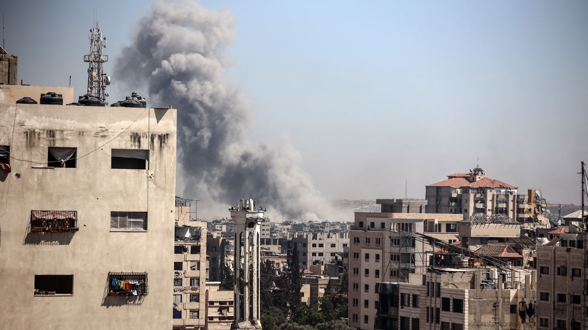 Smoke billows after an Israeli strike on Jabalia in the northern Gaza Strip on July 7, 2025, amid the ongoing conflict between Israel and the Palestinian Hamas militant group. (Photo by Majdi Fathi/NurPhoto via Getty Images)