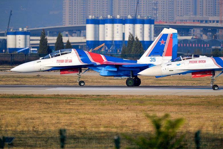 Russian Knights Aerobatic Team Arrive In Taiyuan For Transfer
TAIYUAN, CHINA - NOVEMBER 07: Sukhoi Su-35S multirole fighter jet of Russian Knights aerobatic team arrives at Taiyuan Wusu International Airport, which will depart for Zhuhai to participate in the 15th China International Aviation and Aerospace Exhibition after a brief stay, on November 7, 2024 in Taiyuan, Shanxi Province of China. (Photo by Hu Yuanjia/VCG via Getty Images)
VCG
china, china international aviation & aerospace exhibition, sukhoi su-35s, shanxi province