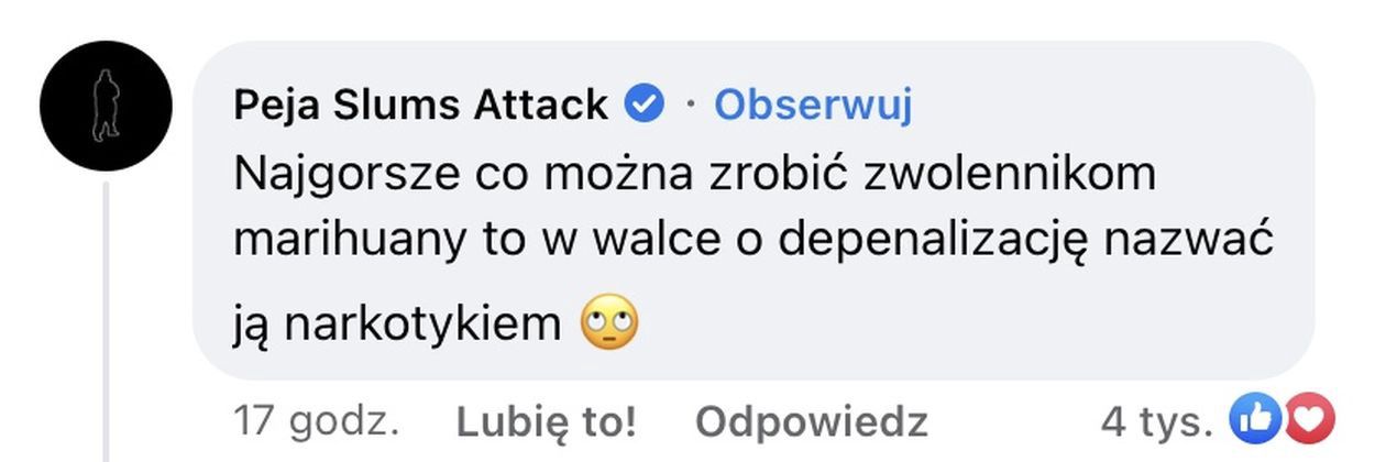 Peja reaguje na słowa Maty o depenalizacji marihuany