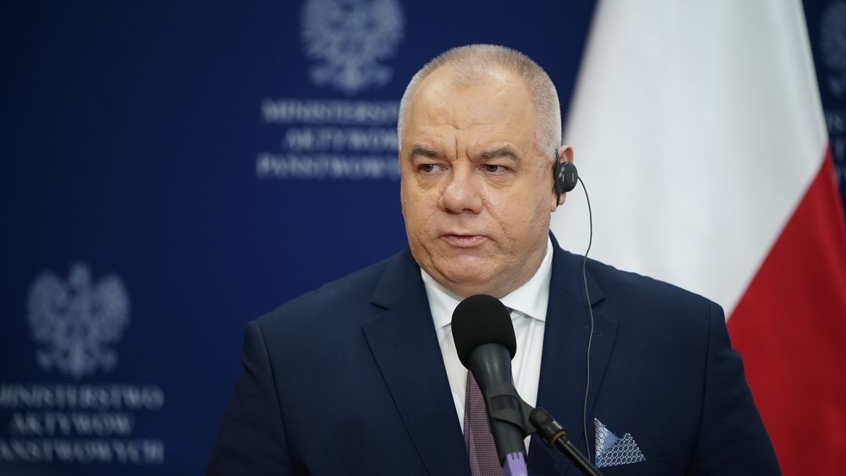 Polish Deputy Prime Minister Jacek Sasin  during a press conference with Vice-Chancellor of Germany Robert Habeck, in Warsaw, Poland, on 11 February 2022.  (Photo by Mateusz Wlodarczyk/NurPhoto via Getty Images)
