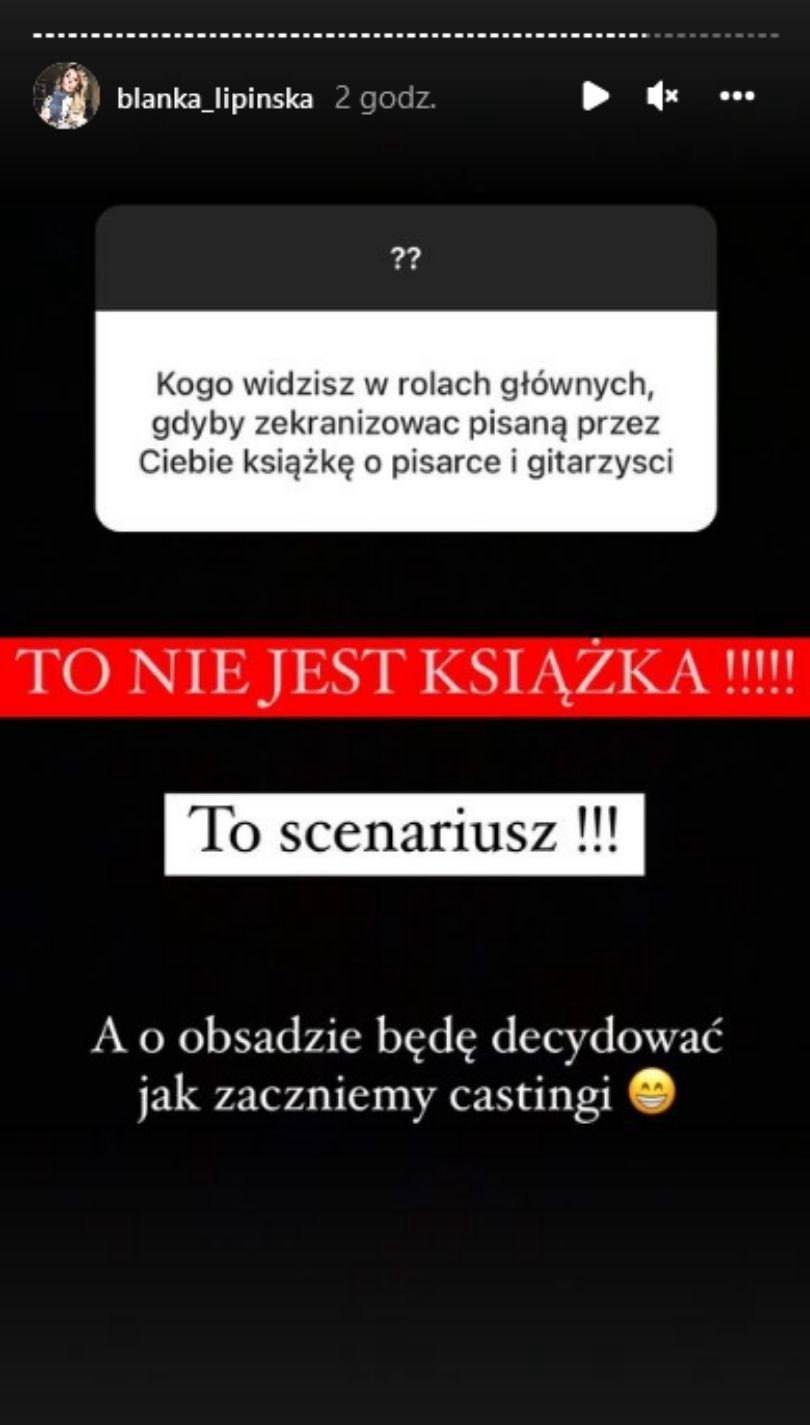 Blanka Lipińska zapowiada rozpoczęcie prac nad filmem o pisarce i gitarzyście