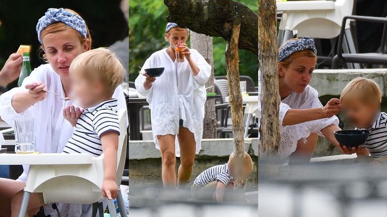 Katarzyna Zielińska karmi syna w restauracji