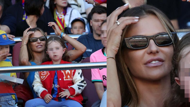 Anna Lewandowska z Klarą na meczu