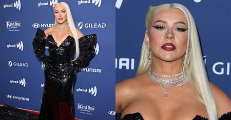 Wymalowana Christina Aguilera odsłania swoje walory w odważnej sukni na gali GLAAD (ZDJĘCIA)