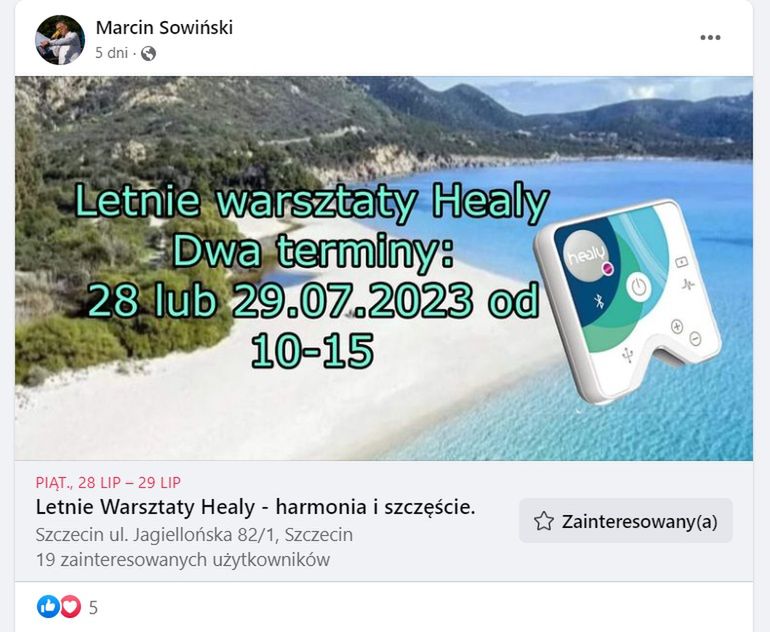 Sowiński promuje warsztaty Healy