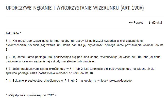 Definicja art. 190a w Kodeksie karnym