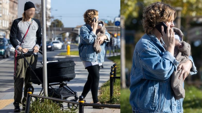 Aleksandra Domańska na spacerze z partnerem i dzieckiem