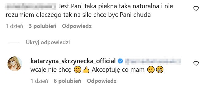 Katarzyna Skrzynecka odpowiada na uwagę internautki