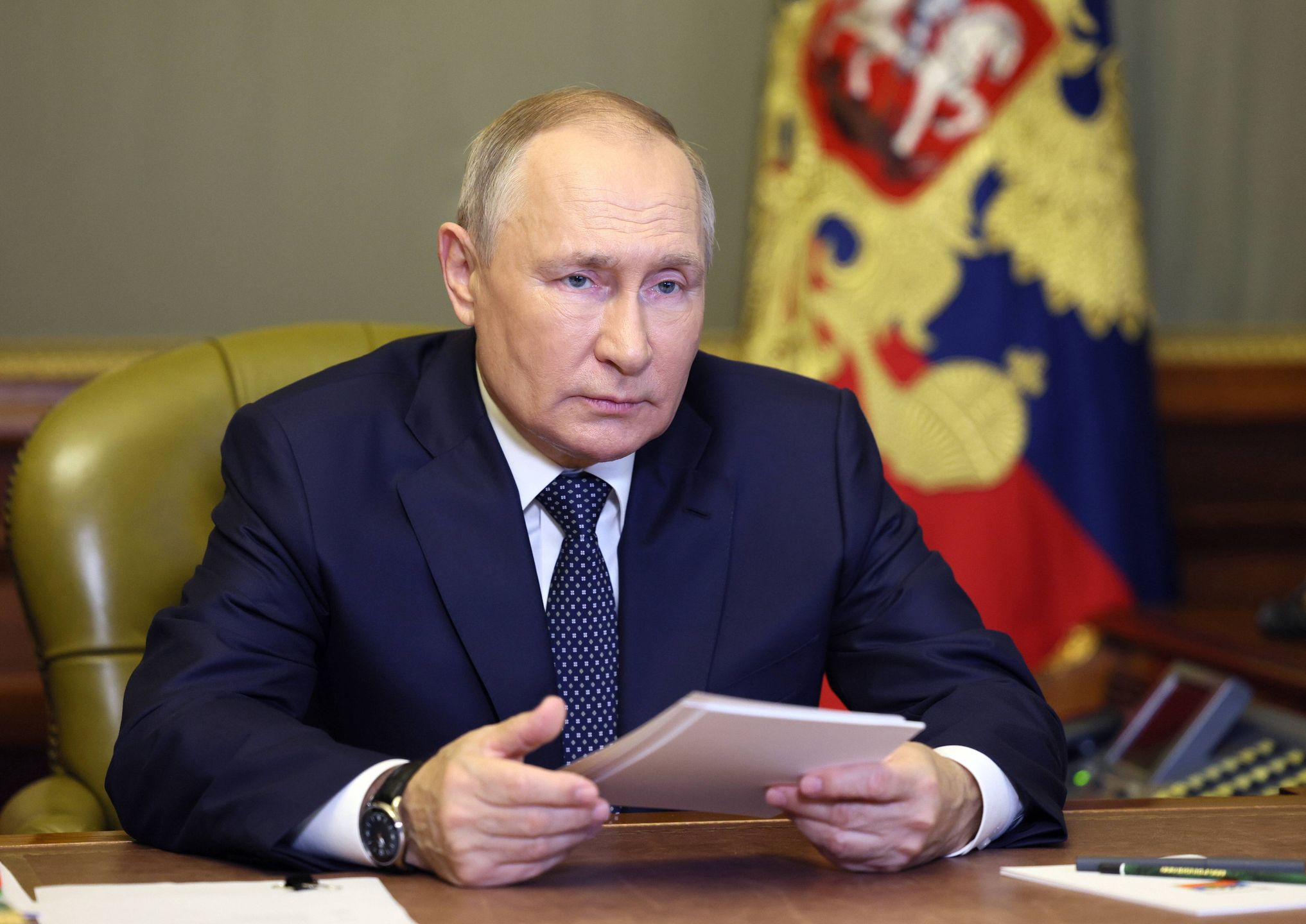 Vladimir Putim meets with new elected Russian governors
epa10234077 Russian President Vladimir Putin holds a video conference meeting with elected heads of Russian regions, in Saint-Petersburg, Russia, 10 October 2022.  EPA/GAVRIIL GRIGOROV / SPUTNIK / KREMLIN POOL MANDATORY CREDIT 
Dostawca: PAP/EPA.
GAVRIIL GRIGOROV / SPUTNIK / KREMLIN POOL