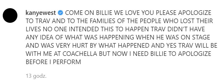 Kanye West żąda przeprosin od Billie Eilish