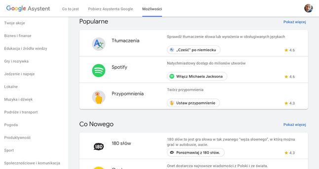 Dodatkowe usługi w Asystencie Google'a