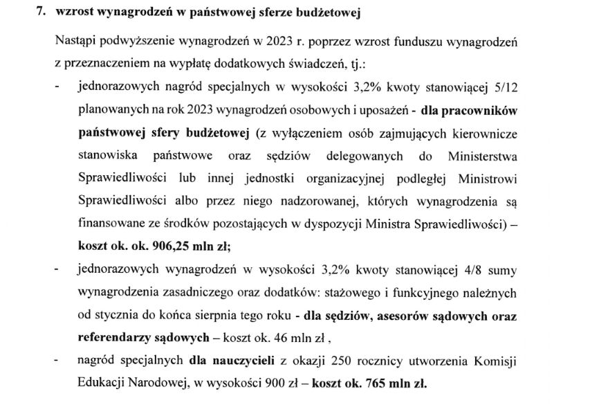 Fragment porozumienia podpisanego między "Solidarnością" a przedstawicielami rządu dotyczący wzrostu wynagrodzeń w sferze budżetowej. 