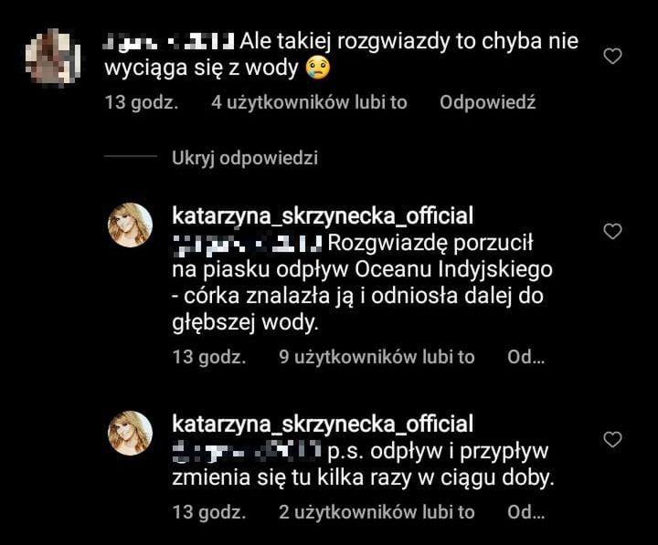 Katarzyna Skrzynecka broni córki pozującej z rozgwiazdą