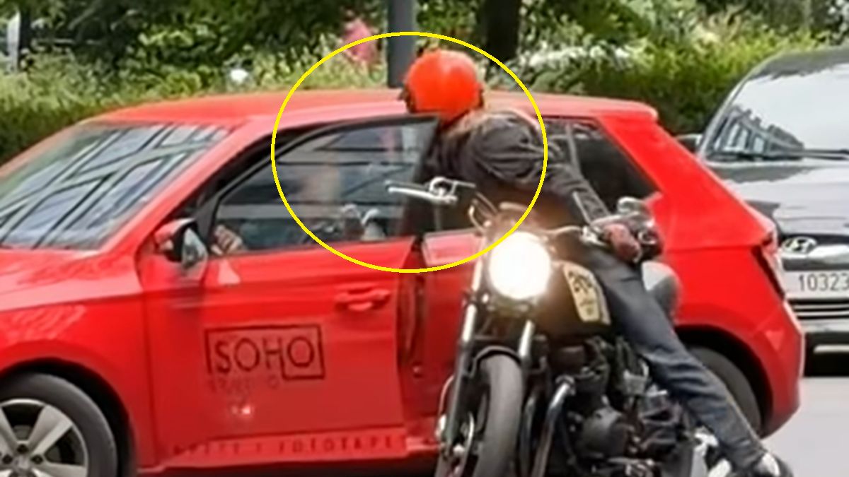 Bójka na drodze motocyklisty z kierowcą.