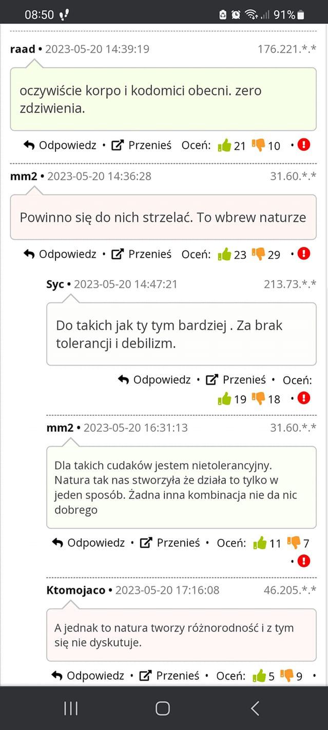 Komentarze pod artykułem o postrzeleniu uczestniczki Olsztyńskiego Marszu Równości