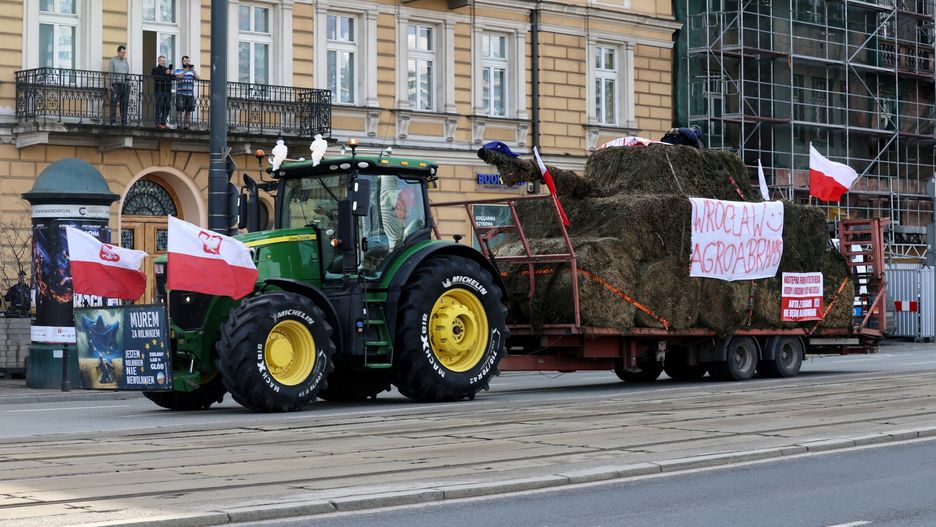 Protest rolnik�w w Warszawie
Fot. Piotr Molecki/East News, Warszawa, 27.02.2024. Marsz gwiezdzisty na Warszawe - protest rolniczy. Rolnicy protestuja m.in. przeciwko Europejskiemu Zielonemu Ladowi i sprowadzaniu zboza z Ukrainy. N/z ciagnik w Alejach Jerozolimskich.
Piotr Molecki