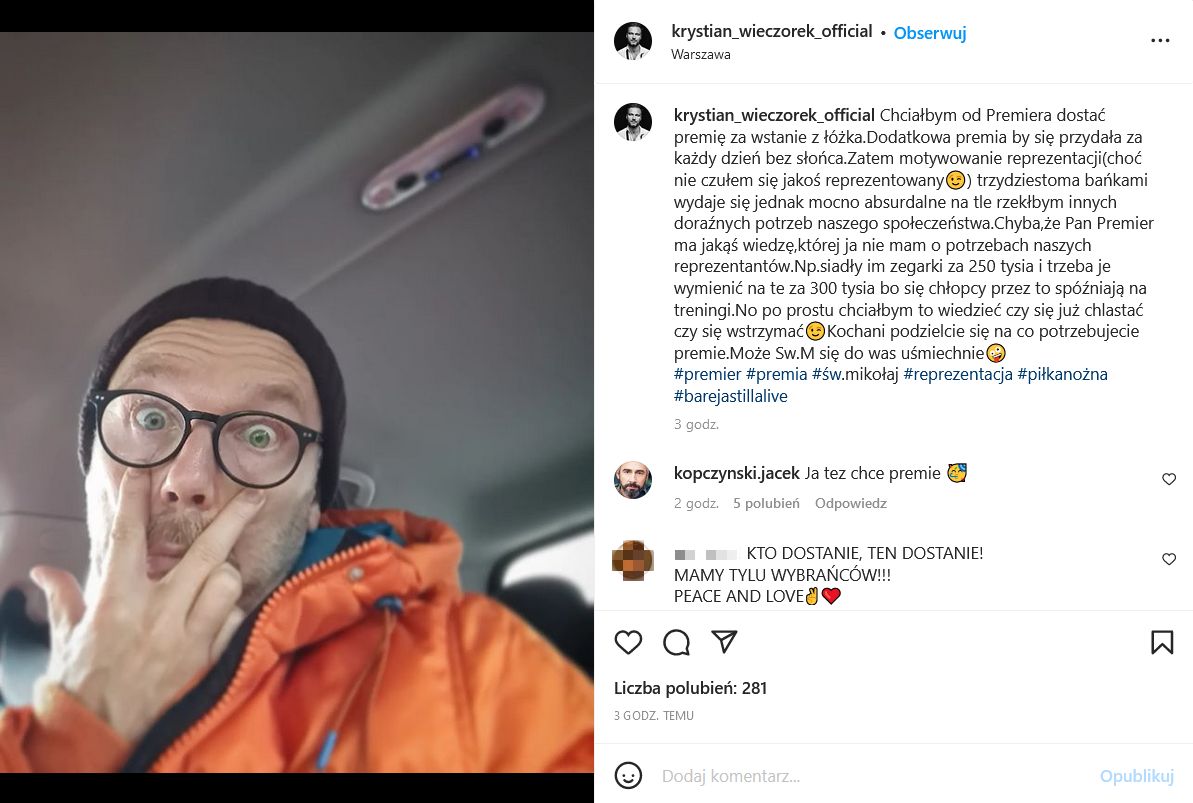 Krystian Wieczorek OSTRO o dodatku dla piłkarzy: "Chciałbym od Premiera dostać premię za wstanie z łóżka"